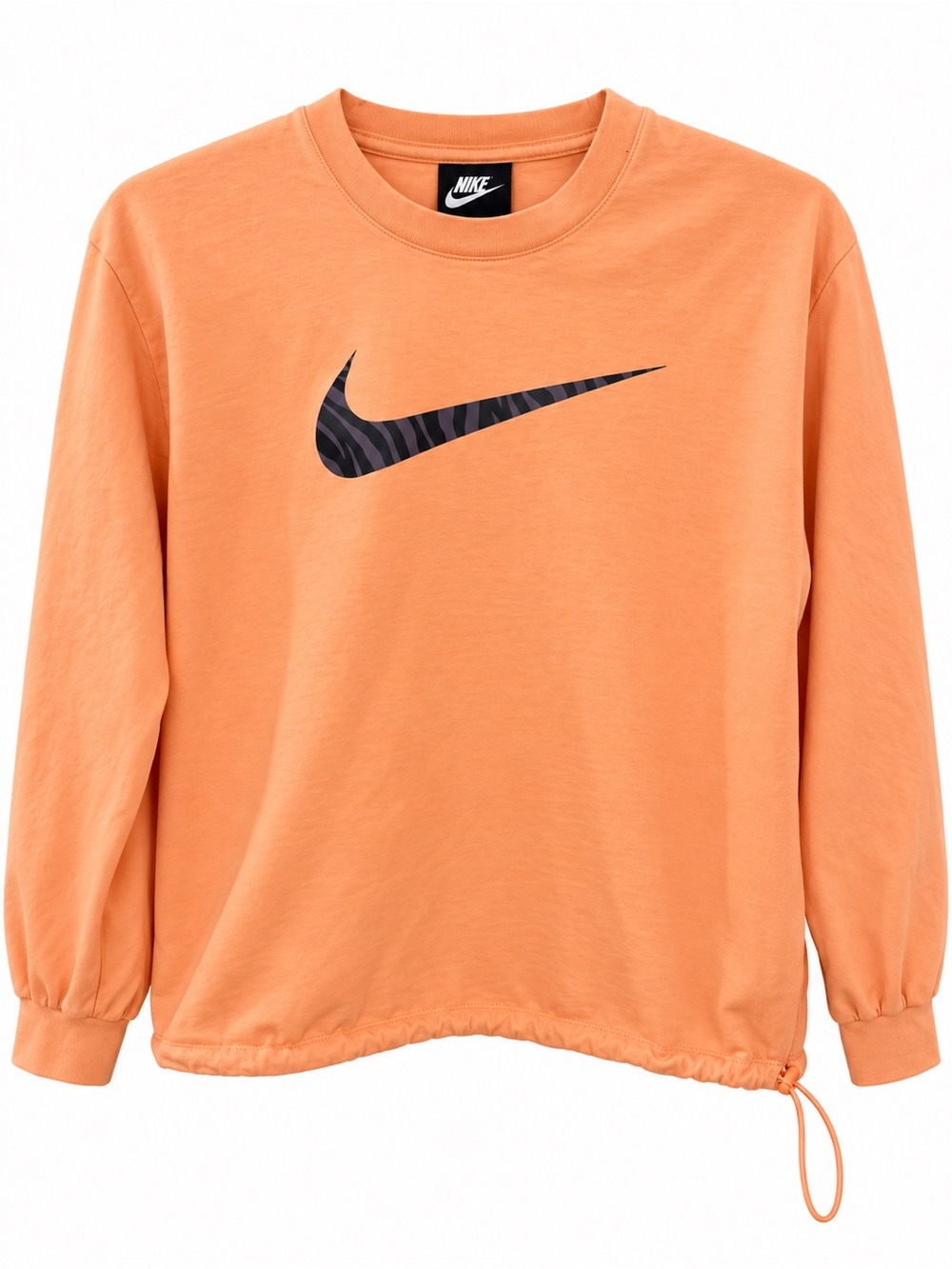 Nike women’s peach Long-Sleeve Crew with Black Swoosh size medium